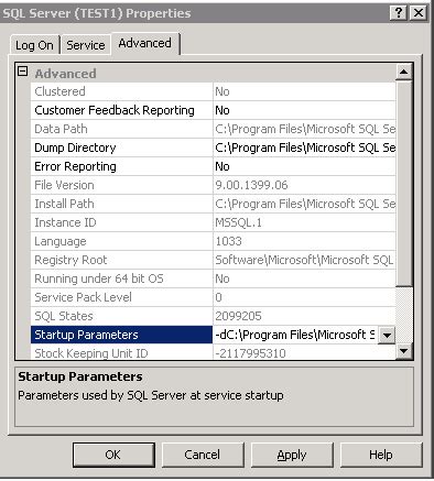 Add Startup Parameter SQL Server に対する画像結果