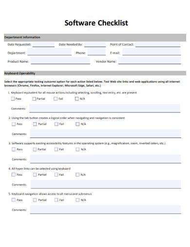 Image result for Sample Software Checklist