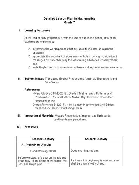 Image result for Lesson Plan for 7th Grade Math