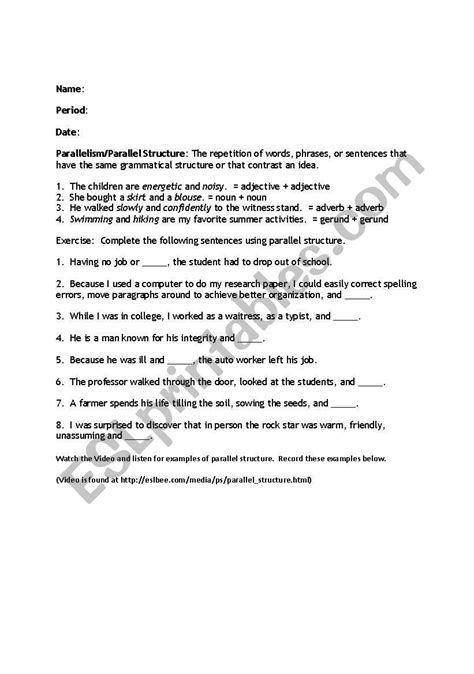 Image result for Parallel Structure for Kids Worksheet