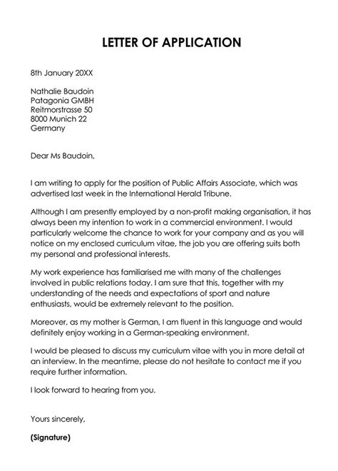 Image result for Application Letter for Job Word