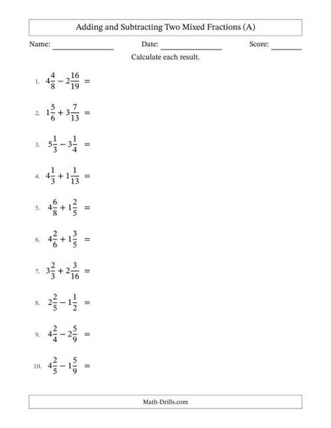 Toradh íomhá ar Adding Fractions with Mixed Numbers Worksheet