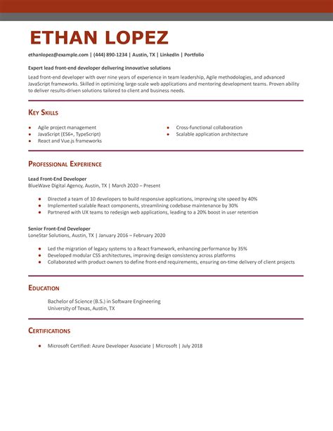 Image result for Front End Developer Resume Examples