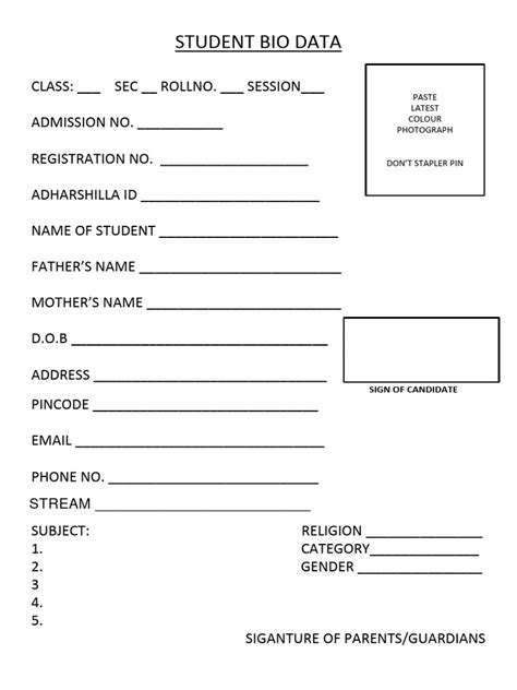 Student Biodata Format Sample に対する画像結果