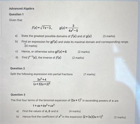 Image result for Advanced Algebra Questions