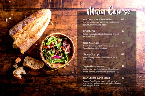 Image result for Example of Main Course in a Menu