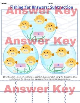 Toradh íomhá ar Subtraction Fishing Worksheet