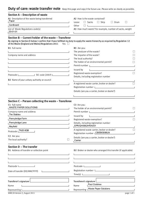 Example of Completed Hazardous Waste Consignment Note に対する画像結果