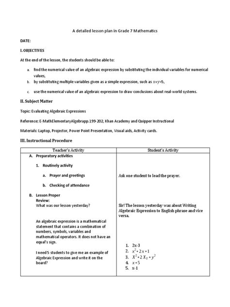 Image result for Lesson Plan for 7th Grade Math