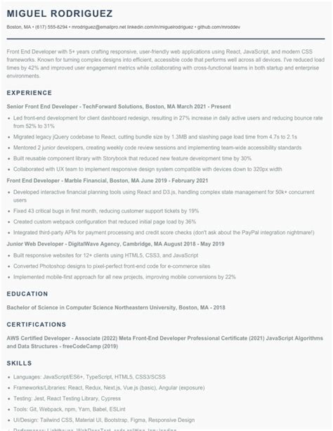 Image result for Front End Developer Resume Examples