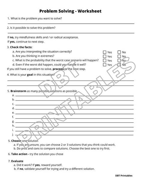 Image result for DBT Problem Solving Skill Worksheet