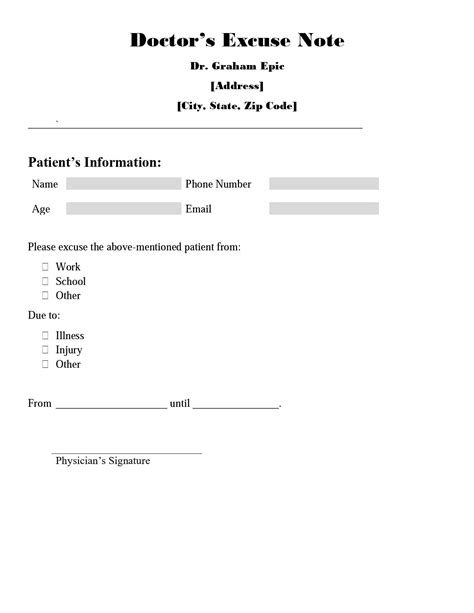 Image result for Sample Doctors Note Template