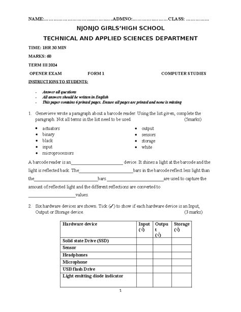 Form One Questions On Computer Sytem-க்கான படிம முடிவு