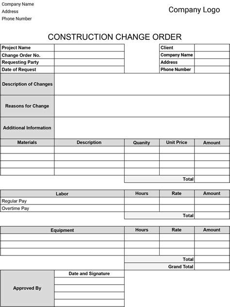 Image result for PDF Change Order Form