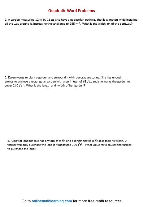 Bildergebnis für Quadratic Word Problems Formuka