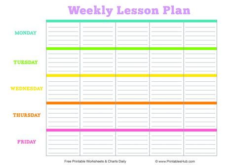 Free Printable Weekly Lesson Plan Template