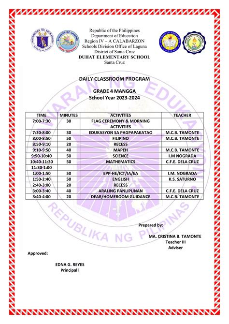 Image result for Classroom Program Grade 4 DepEd