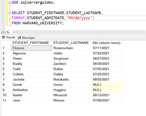 Toradh íomhá ar SQL Server Convert Date Format