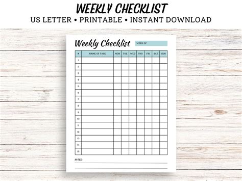 Weekly Checklist Planner, Checklist Planner, to Do List, Weekly Planner ...