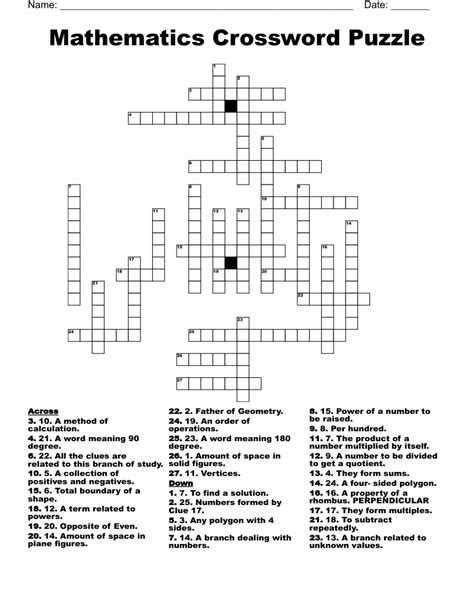 Image result for Printable Crossword Puzzles Math