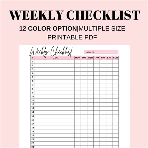 Image result for Weekly Checklist Printable
