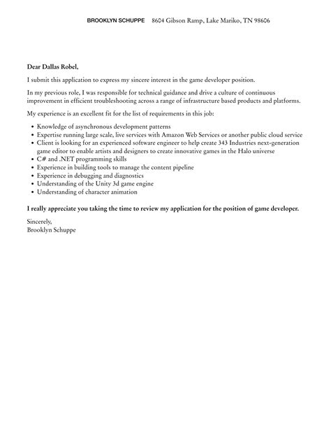 Image result for Game Developer Cover Letter