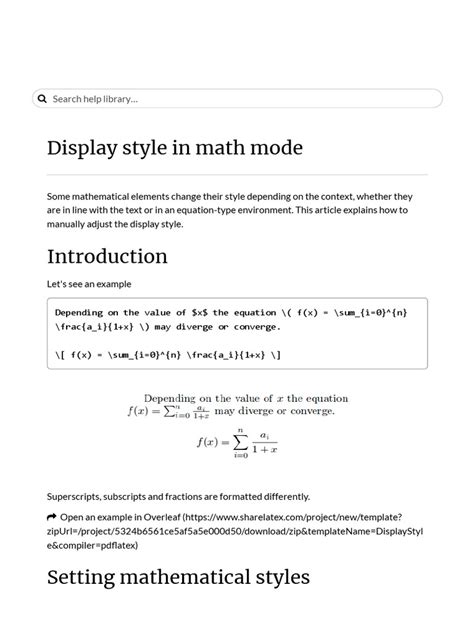 Display Style in Math Mode - Overleaf, Online LaTeX Editor | PDF ...