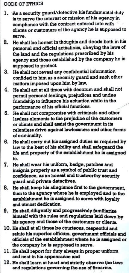 Image result for Code of Conduct Security Guard