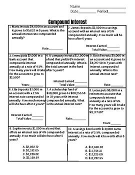 Image result for Compound Interest Formula Worksheet