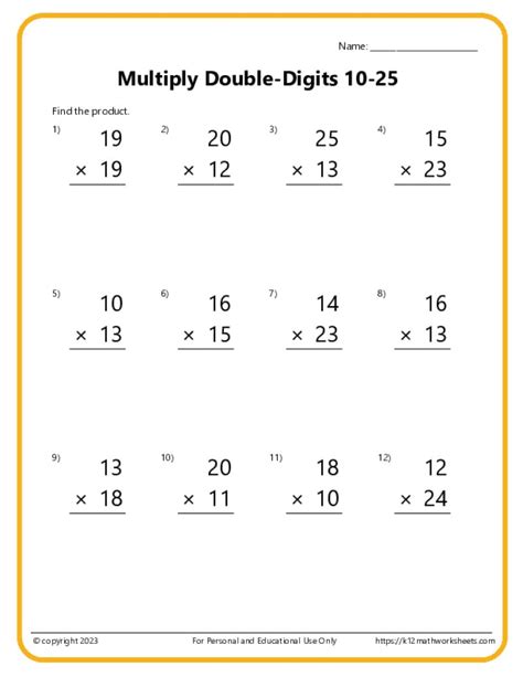 Free Printable Double-Digit Multiplication Worksheets に対する画像結果