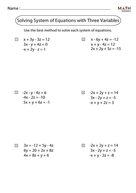 Toradh íomhá ar Systems of Equations 2 Variables Worksheet