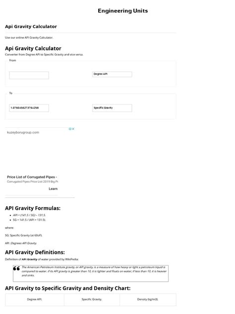 Image result for API Gravity Conversion Chart