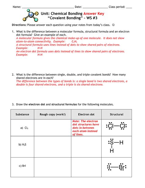 Afbeeldingsresultaten voor Chemical Bonding Worksheet Answer Key