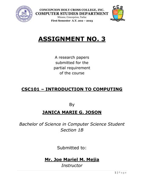 Image result for Computer Science Assignment First Page