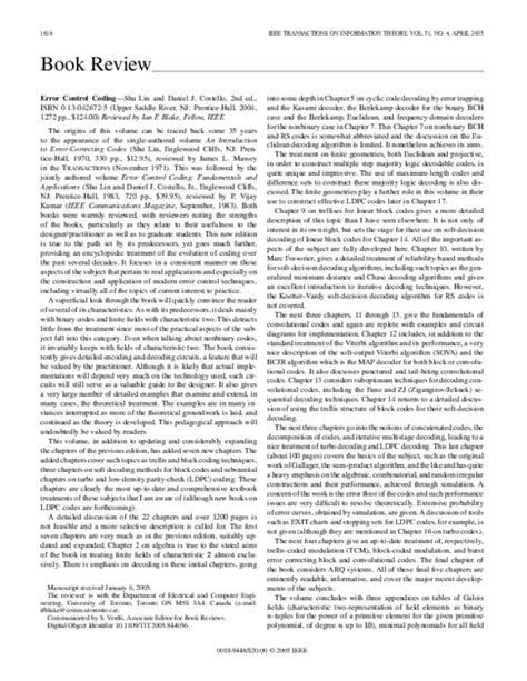 Shu Lin Costello Error Control Coding PDF に対する画像結果