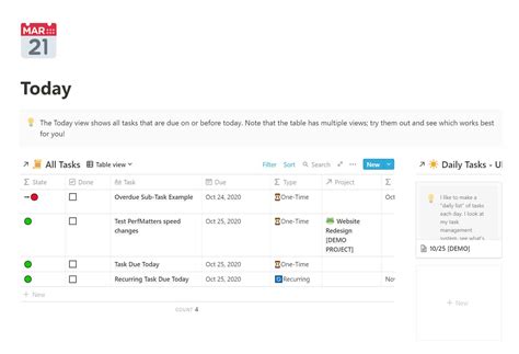 Notion Template Project Task に対する画像結果