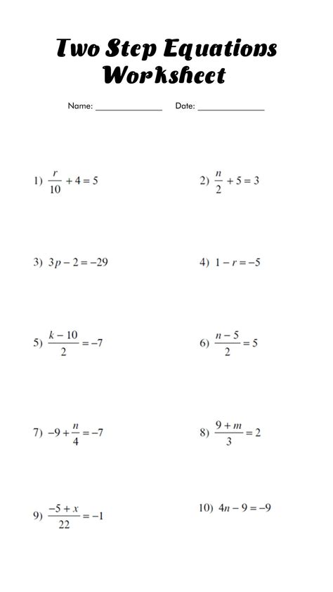 Image result for Solve 2 Step Linear Equations Work Sheet