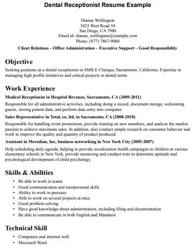 Image result for Receptionist Objective Examples