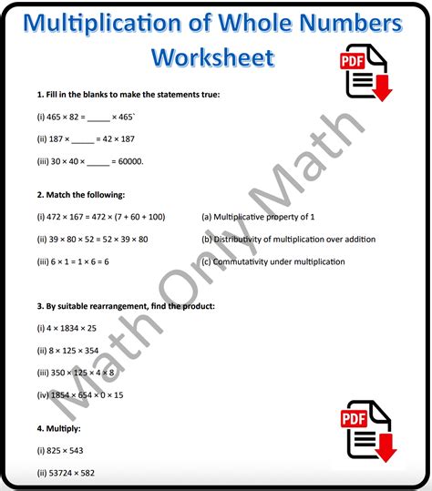 Image result for Multiplication of Whole Numbers Worksheets
