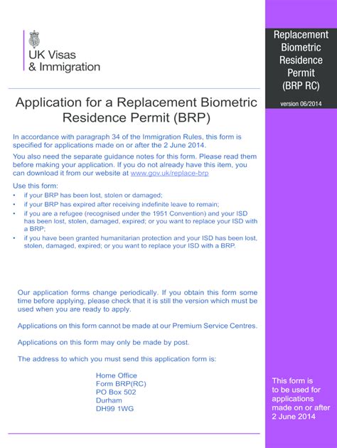 Image result for Biometric Residence Permit Application Form