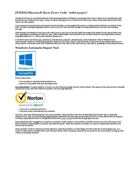 Image result for Windows Store Code 0X80131500