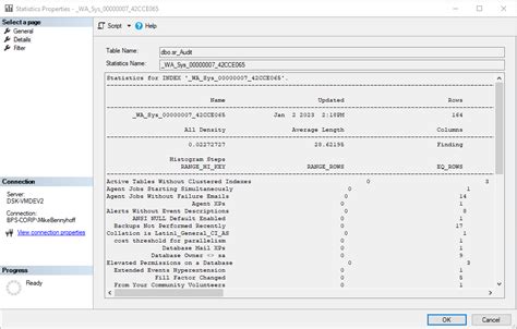 Query to Check Statistics in SQL Server に対する画像結果