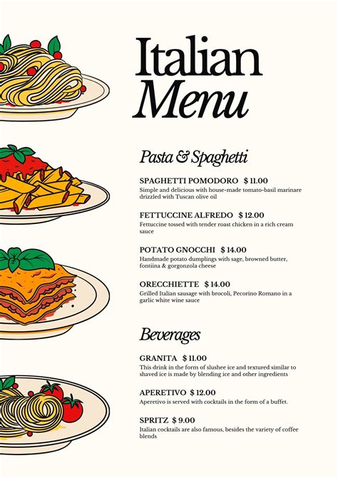 Italian Entrees Menu に対する画像結果