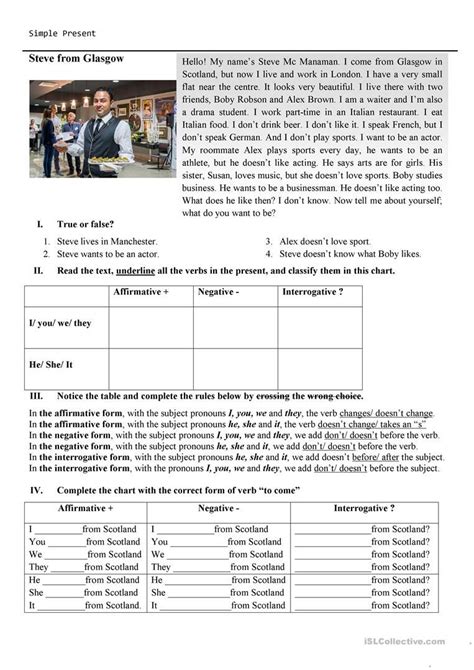 Image result for Reading Comprehension Worksheets Present Simple