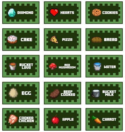 Toradh íomhá ar Minecraft Party Food Cards