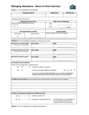 Image result for Back to Work Interview Form