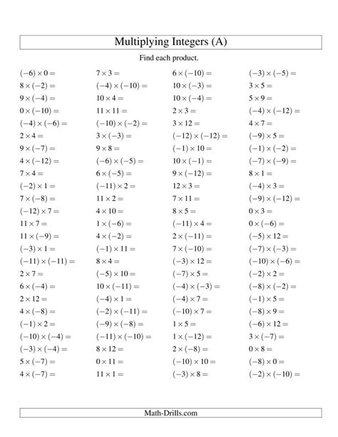 Image result for Integer Multiplication and Division Worksheet