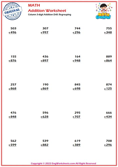 Image result for Math Drills 3-Digit Addition