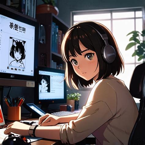 Image result for Anime Looking at Computer