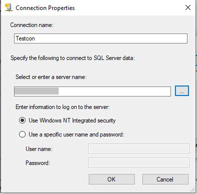 Toradh íomhá ar SQL Server Connection Properties